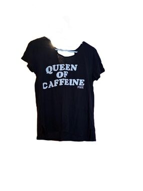PINK Victoria's Secret Black "Queen of Caffeine" Short Sleeve Graphic Tee
